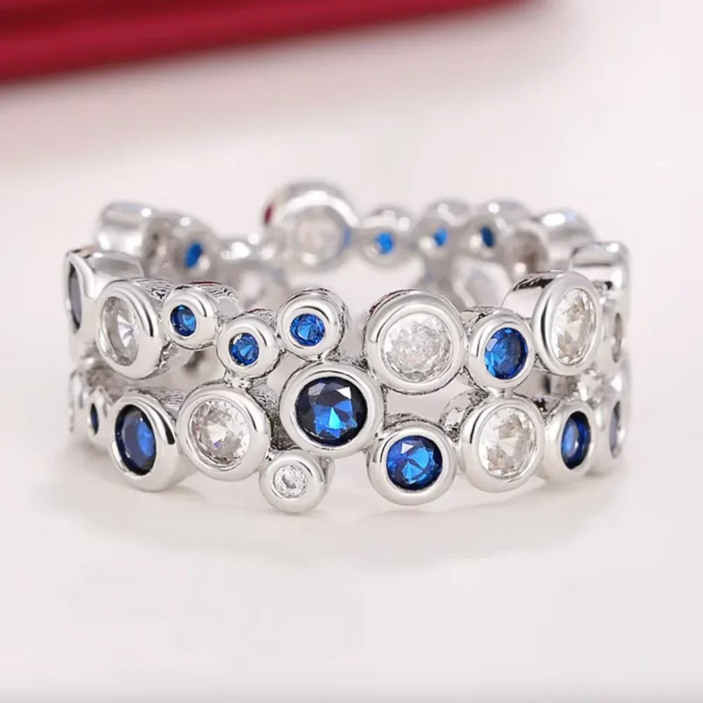 NEW 18k White Gold Sapphire Diamond Ring Band - Picture 5 of 7